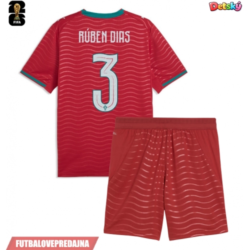 Lacne Dětský Futbalové dres Portugalsko Ruben Dias #3 MS 2026 Krátky Rukáv - Domáci (+ trenírky)